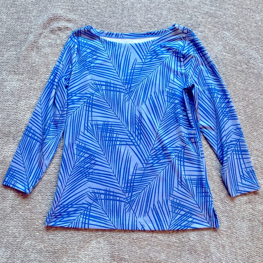 Vineyard Vines Blue Palm Frond Performance Boatneck Top XS